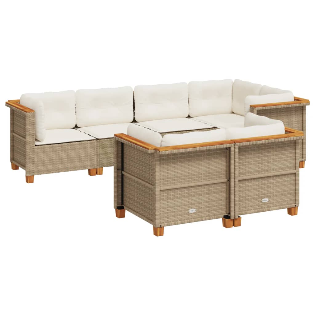 Set Divani da Giardino 7 pz con Cuscini Beige in Polyrattan - homemem39