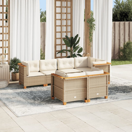 Set Divani da Giardino 7 pz con Cuscini Beige in Polyrattan - homemem39