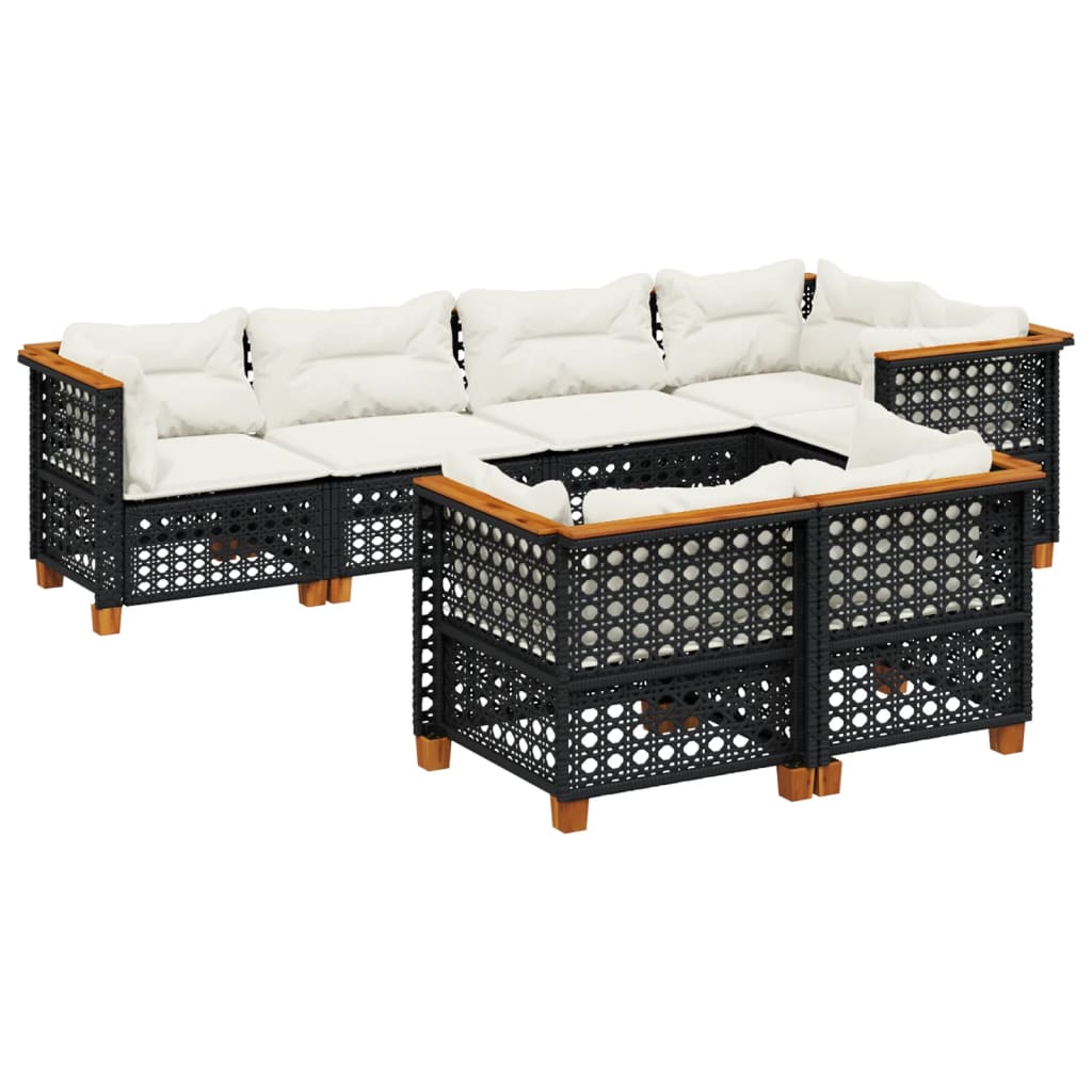 Set Divani da Giardino con Cuscini 7pz Nero Polyrattan | homemem39