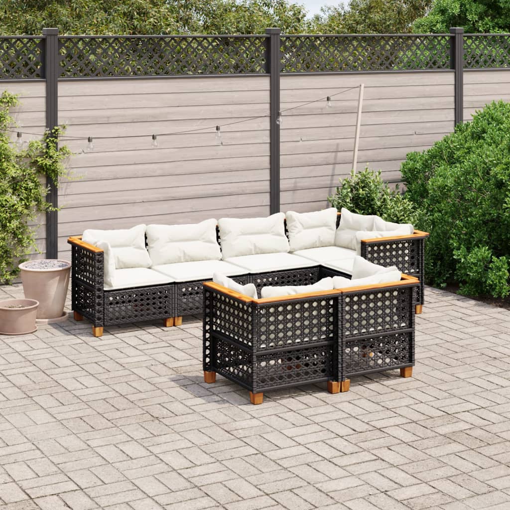 Set Divani da Giardino con Cuscini 7pz Nero Polyrattan - homemem39