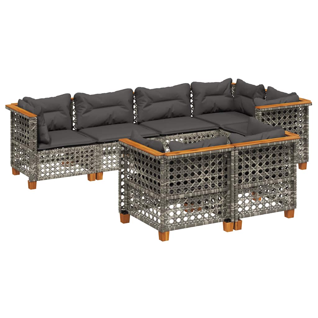 Set Divani da Giardino 7 pz con Cuscini Grigio in Polyrattan | homemem39