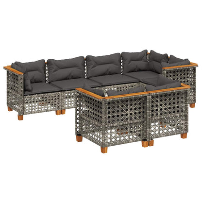 Set Divani da Giardino 7 pz con Cuscini Grigio in Polyrattan | homemem39