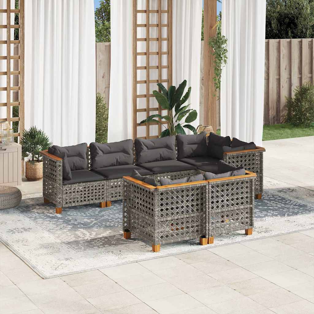 Set Divani da Giardino 7 pz con Cuscini Grigio in Polyrattan | homemem39