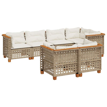 Set Divani da Giardino 7 pz con Cuscini Beige in Polyrattan | homemem39