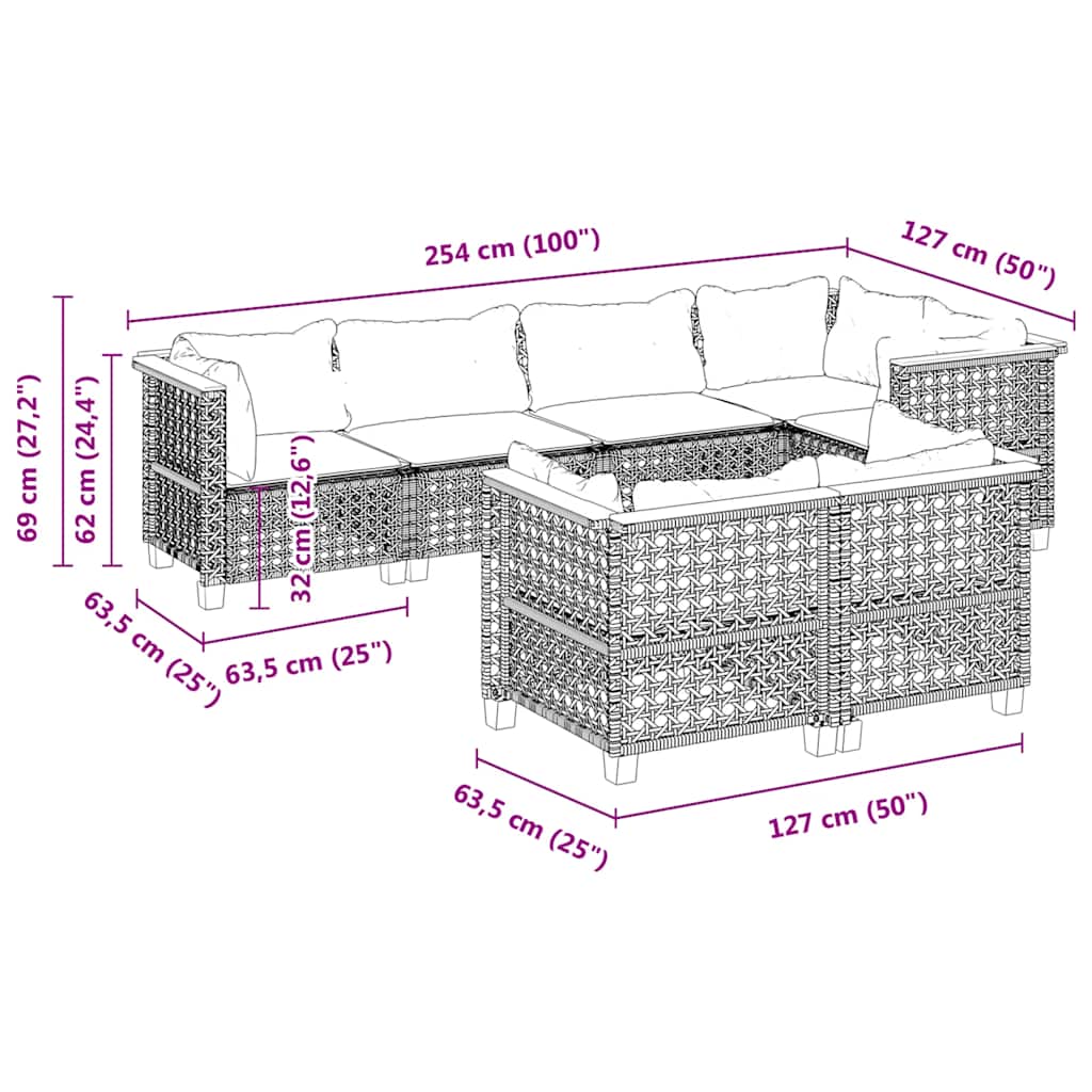 Set Divani da Giardino 7 pz con Cuscini Beige in Polyrattan | homemem39