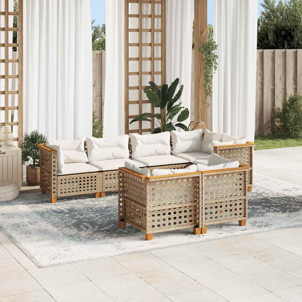 Set Divani da Giardino 7 pz con Cuscini Beige in Polyrattan | homemem39