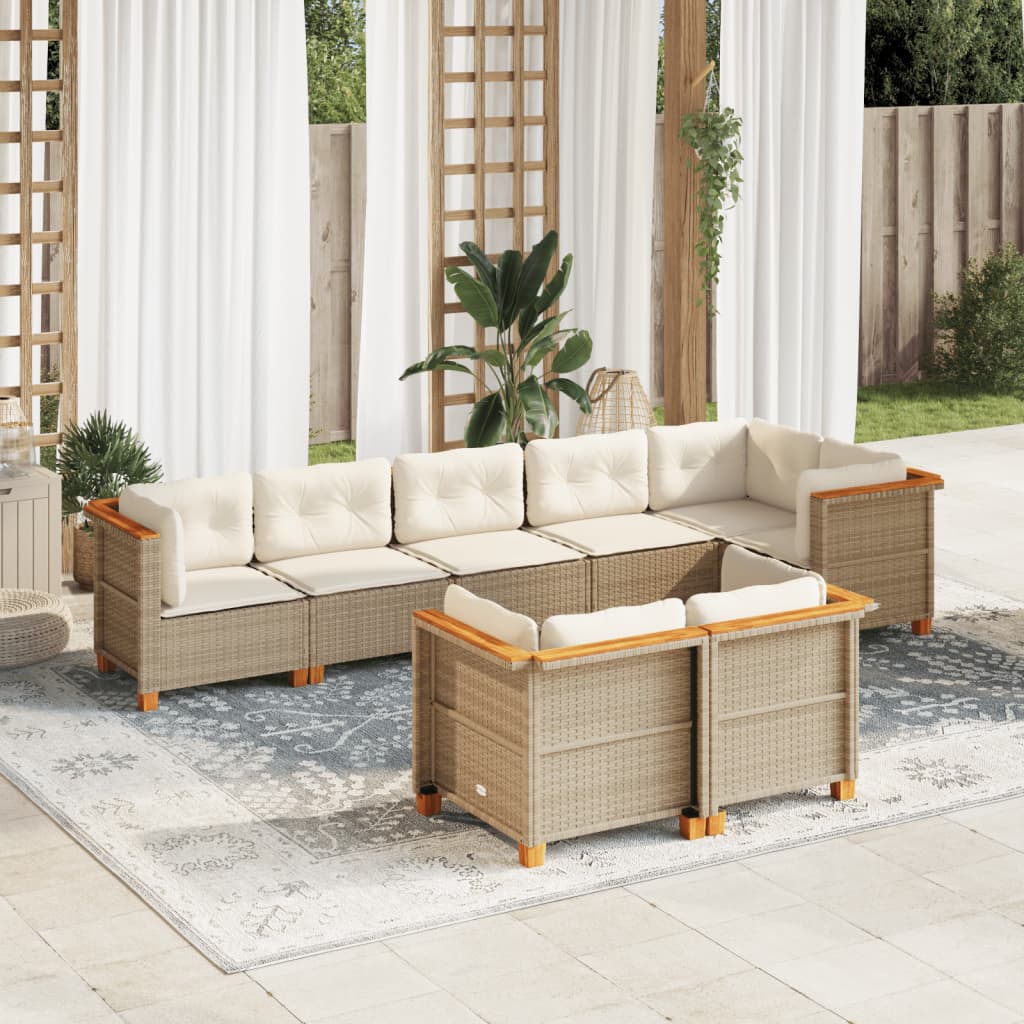 Set Divano da Giardino 8 pz con Cuscini Beige in Polyrattan - homemem39