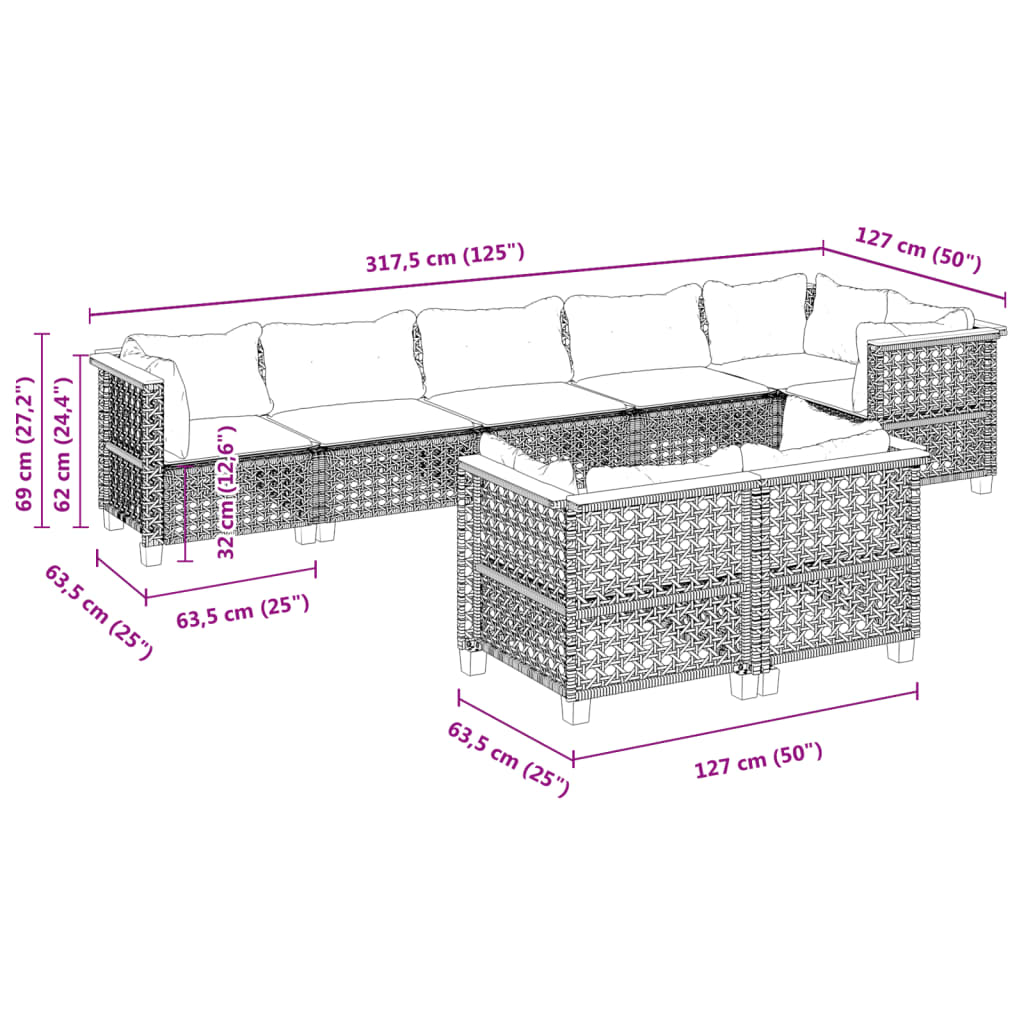 Set Divano da Giardino 8 pz con Cuscini Grigio in Polyrattan | homemem39