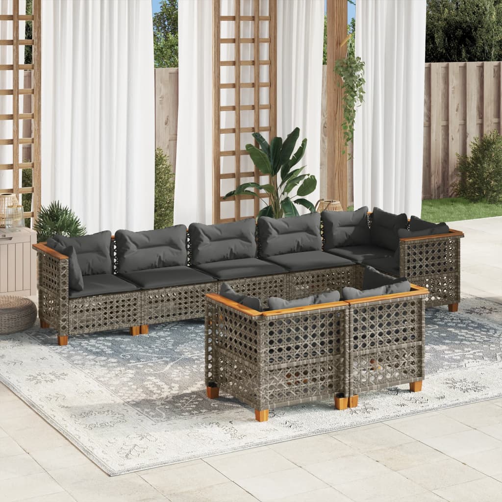 Set Divano da Giardino 8 pz con Cuscini Grigio in Polyrattan | homemem39