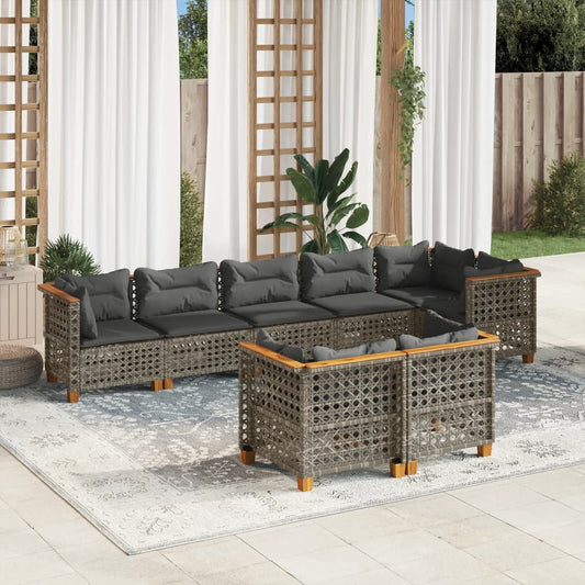 Set Divano da Giardino 8 pz con Cuscini Grigio in Polyrattan | homemem39