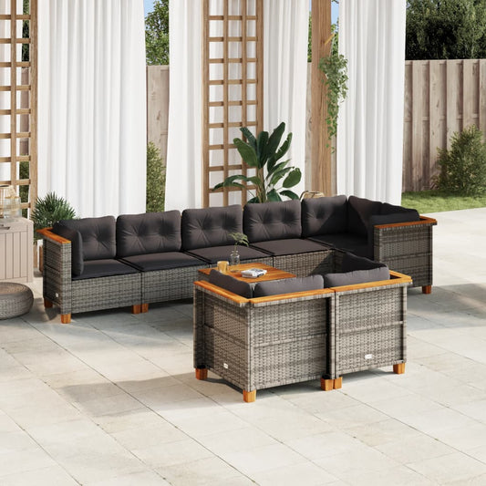 Set Divano da Giardino 9 pz con Cuscini Grigio in Polyrattan - homemem39