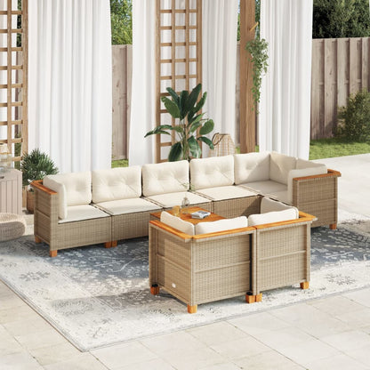 Set Divano da Giardino 9 pz con Cuscini Beige in Polyrattan - homemem39