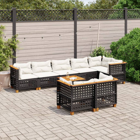 Set Divani da Giardino 9 pz con Cuscini Nero in Polyrattan - homemem39