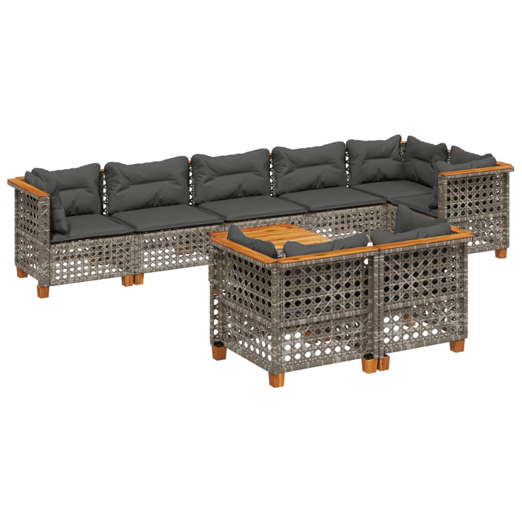 Set Divano da Giardino 9 pz con Cuscini Grigio in Polyrattan - homemem39