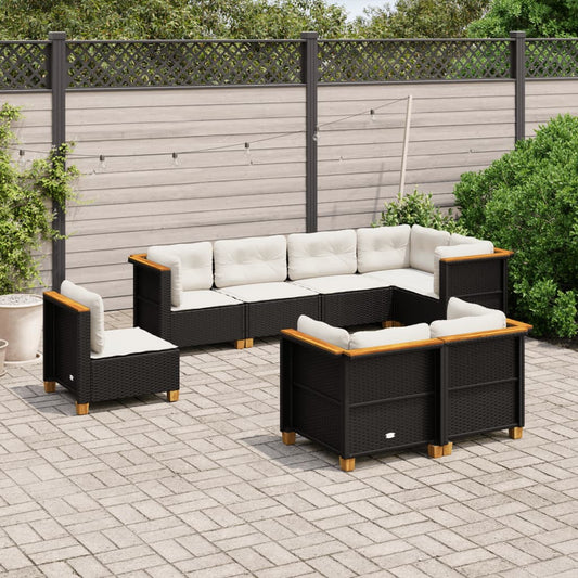 Set Divani da Giardino con Cuscini 8 pz Nero in Polyrattan - homemem39