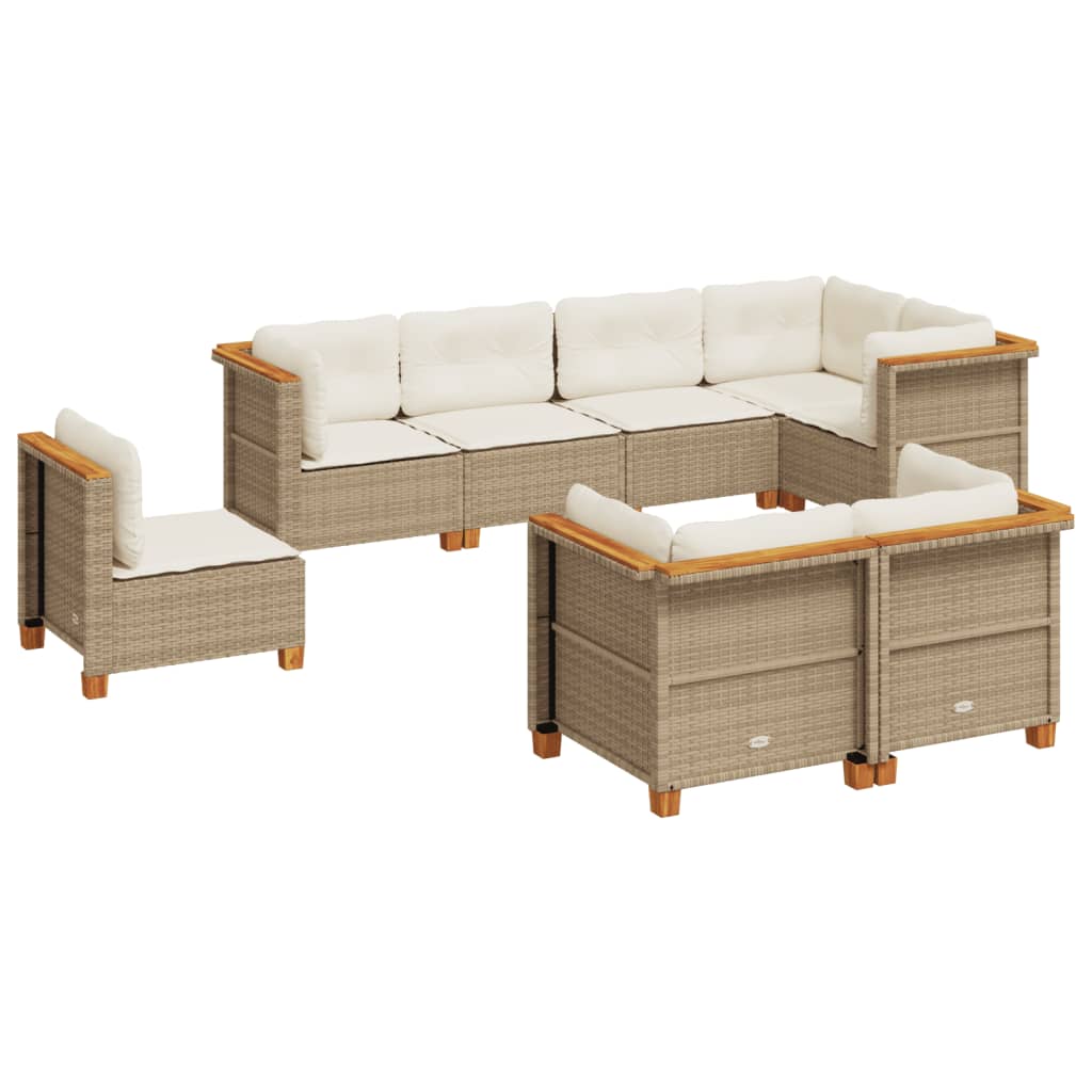 Set Divano da Giardino 8 pz con Cuscini Beige in Polyrattan - homemem39