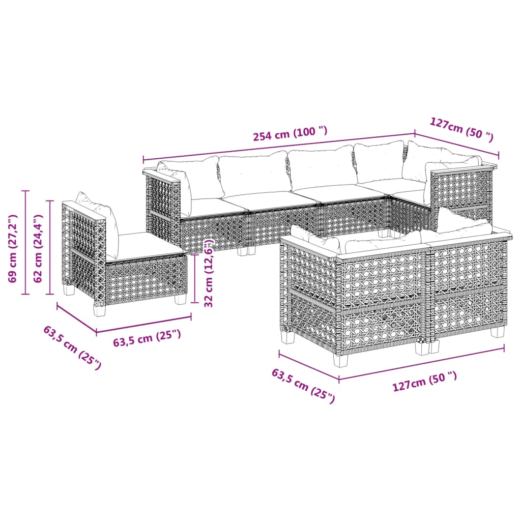 Set Divani da Giardino con Cuscini 8 pz Nero in Polyrattan | homemem39