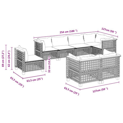 Set Divani da Giardino con Cuscini 8 pz Nero in Polyrattan | homemem39