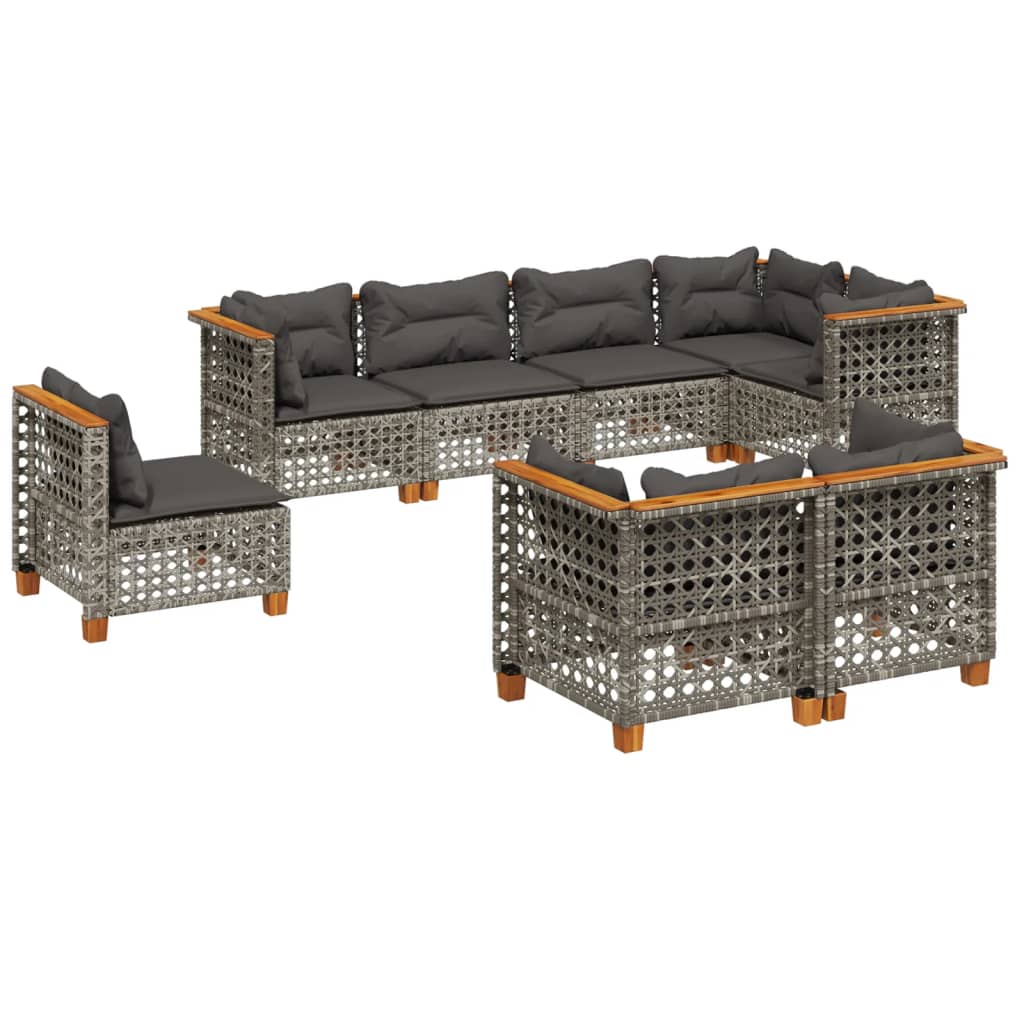 Set Divano da Giardino 8 pz con Cuscini Grigio in Polyrattan - homemem39