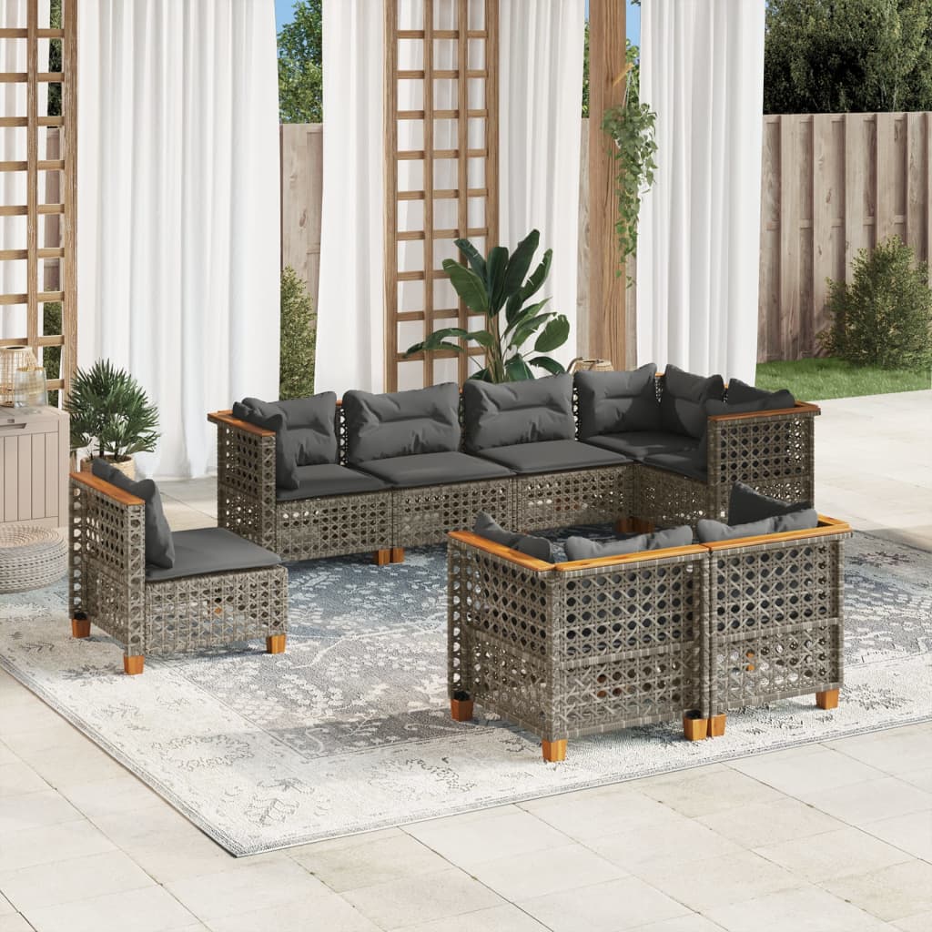 Set Divano da Giardino 8 pz con Cuscini Grigio in Polyrattan | homemem39