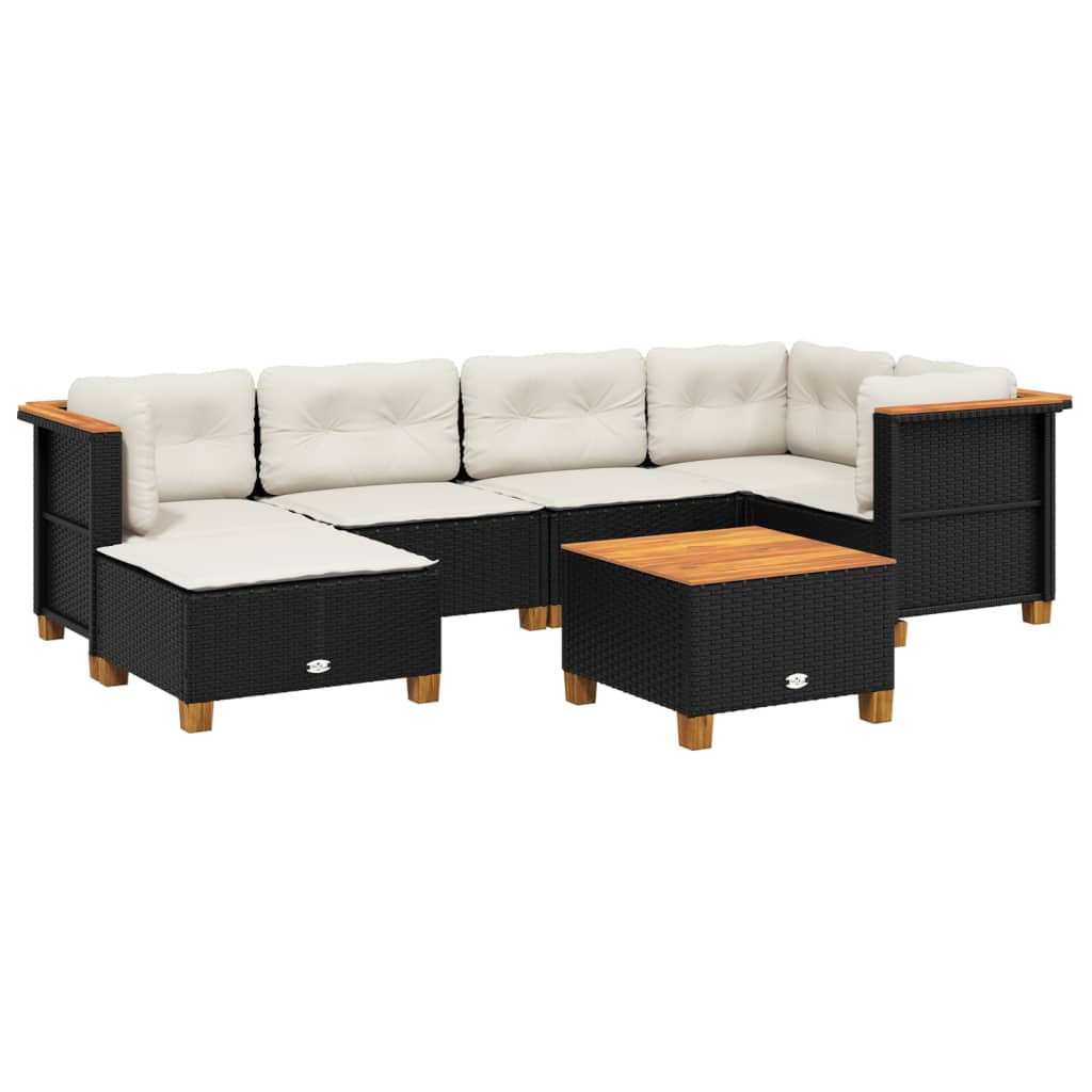Set Divani da Giardino con Cuscini 7pz Nero Polyrattan | homemem39