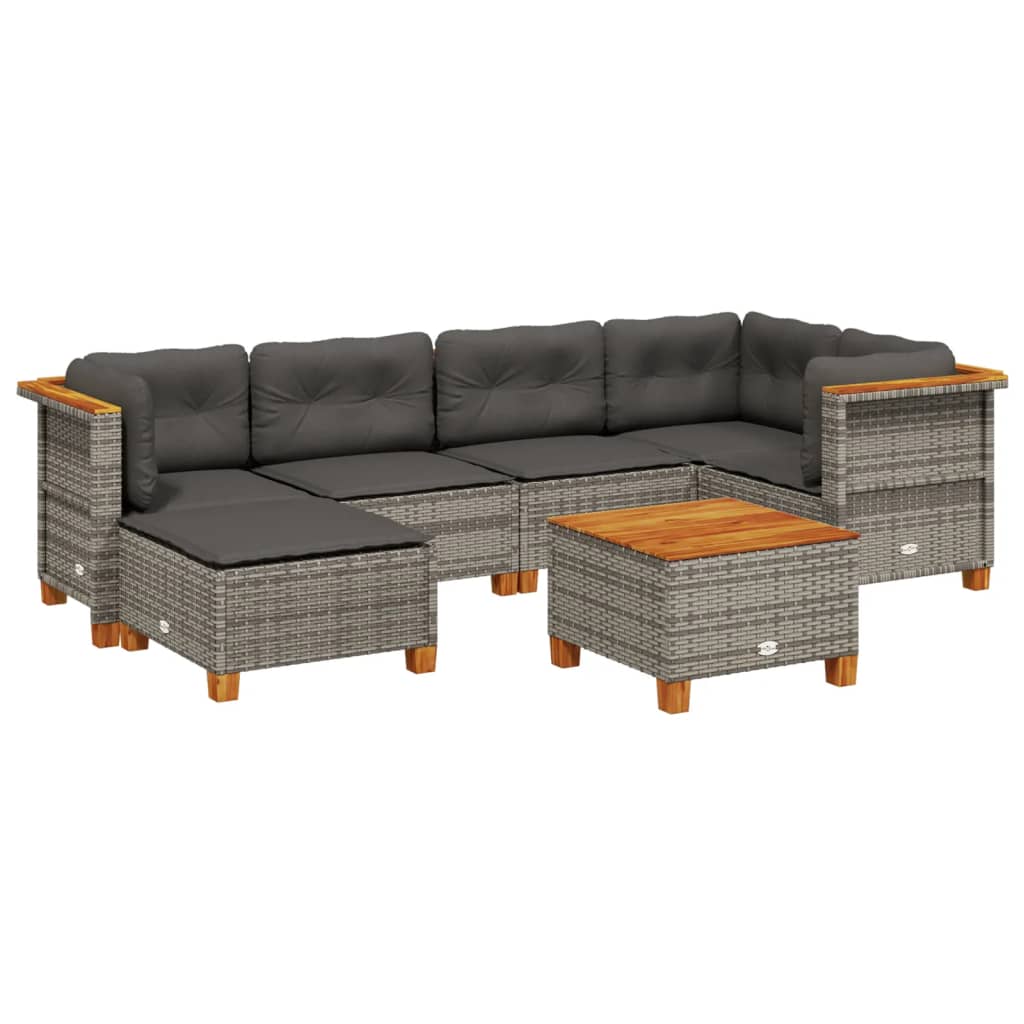 Set Divani da Giardino 7 pz con Cuscini Grigio in Polyrattan | homemem39
