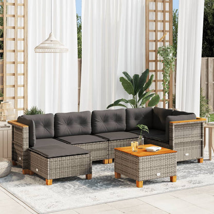Set Divani da Giardino 7 pz con Cuscini Grigio in Polyrattan - homemem39