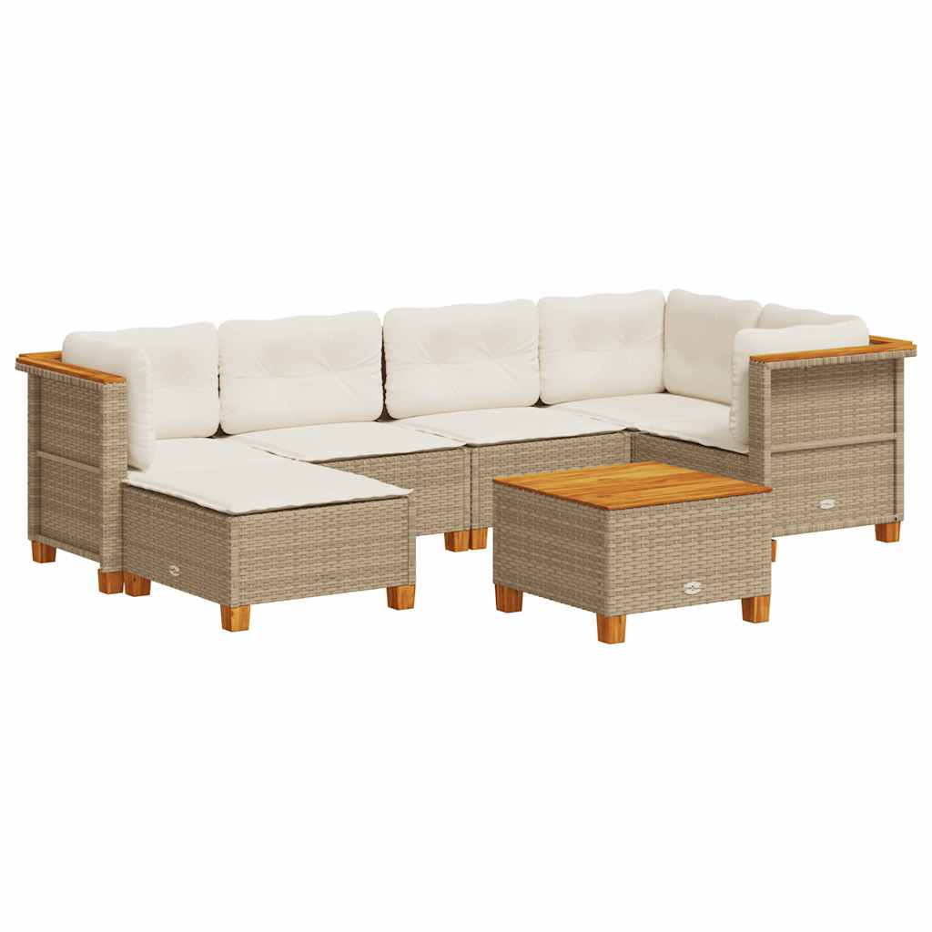 Set Divani da Giardino 7 pz con Cuscini Beige in Polyrattan - homemem39