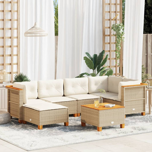 Set Divani da Giardino 7 pz con Cuscini Beige in Polyrattan - homemem39