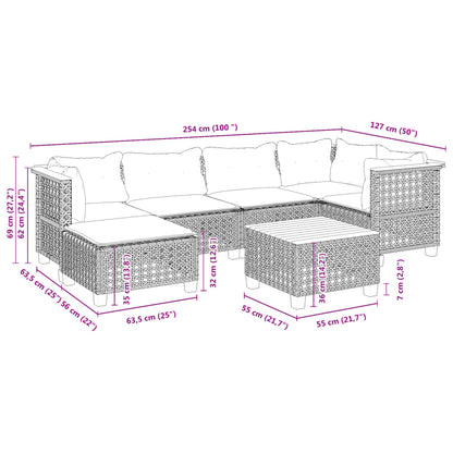 Set Divani da Giardino con Cuscini 7pz Nero Polyrattan