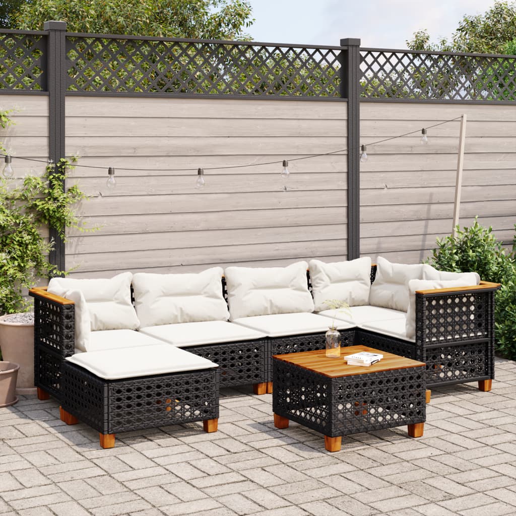 Set Divani da Giardino con Cuscini 7pz Nero Polyrattan - homemem39