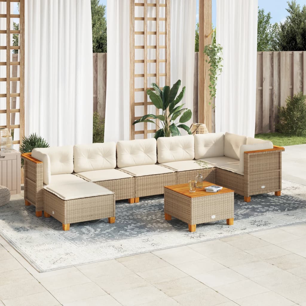 Set Divano da Giardino 8 pz con Cuscini Beige in Polyrattan - homemem39