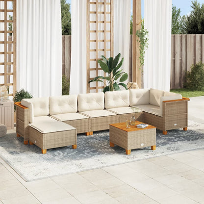 Set Divano da Giardino 8 pz con Cuscini Beige in Polyrattan - homemem39