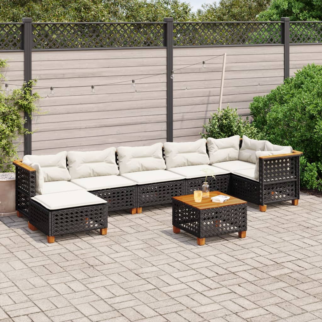 Set Divani da Giardino con Cuscini 8 pz Nero in Polyrattan - homemem39