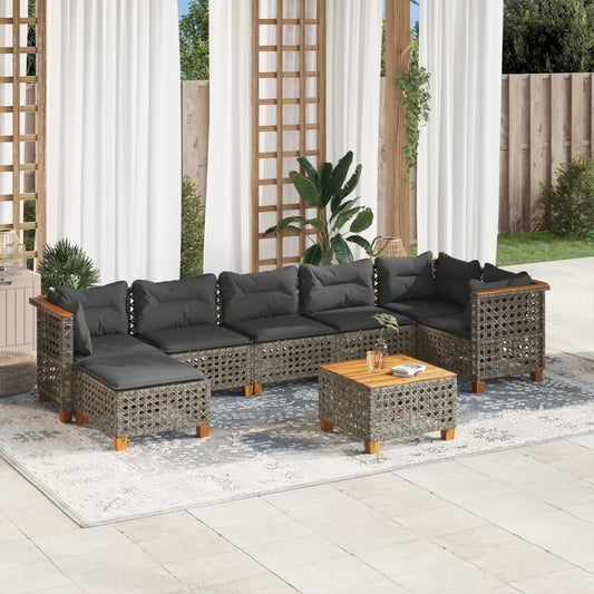 Set Divano da Giardino 8 pz con Cuscini Grigio in Polyrattan - homemem39