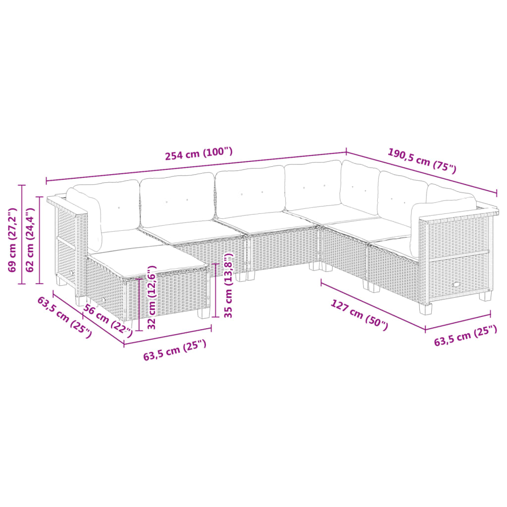 Set Divani da Giardino con Cuscini 7pz Nero Polyrattan | homemem39