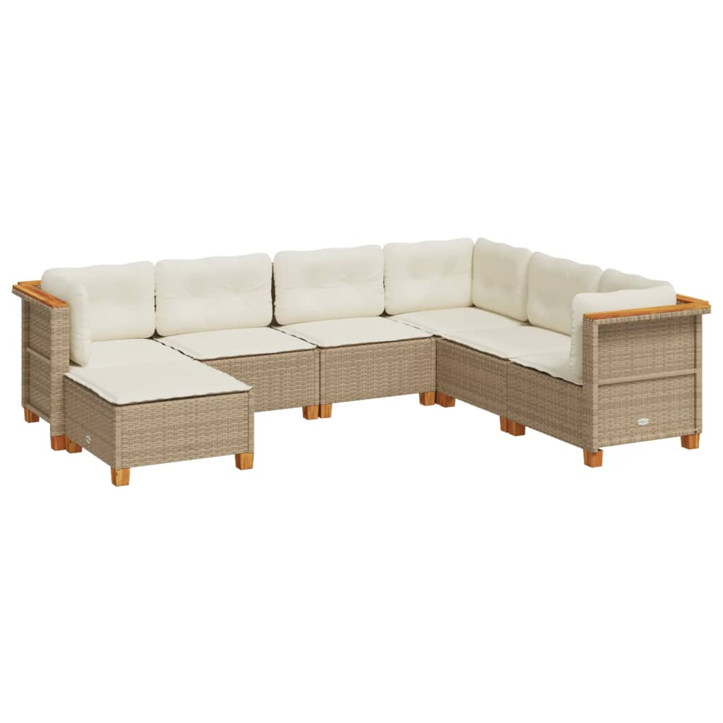 Set Divani da Giardino 7 pz con Cuscini Beige in Polyrattan - homemem39