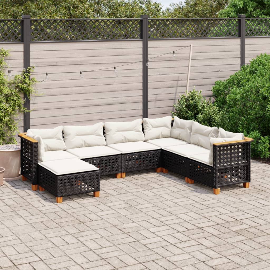 Set Divani da Giardino con Cuscini 7pz Nero Polyrattan - homemem39