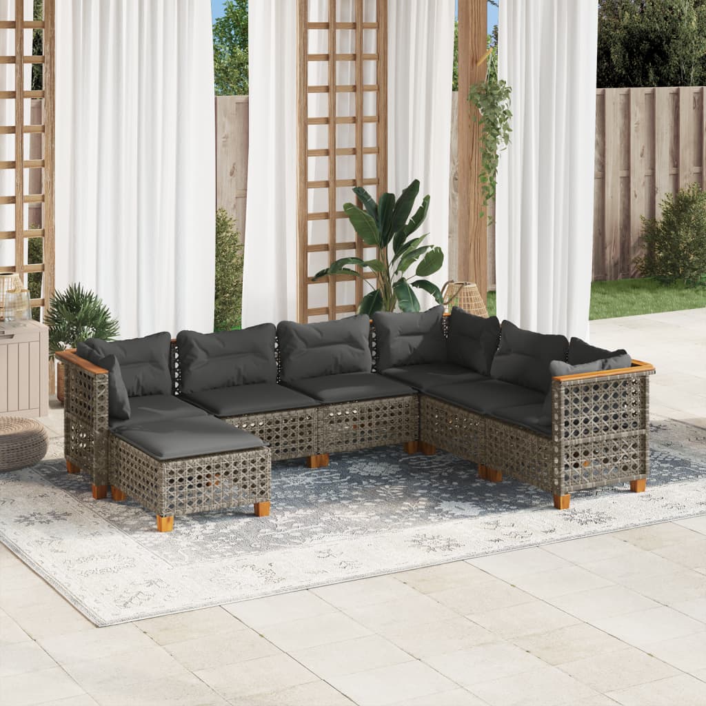 Set Divani da Giardino 7 pz con Cuscini Grigio in Polyrattan | homemem39