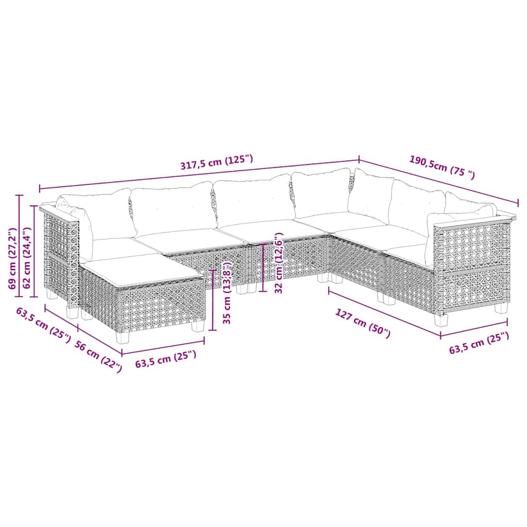Set Divani da Giardino 7 pz con Cuscini Beige in Polyrattan | homemem39