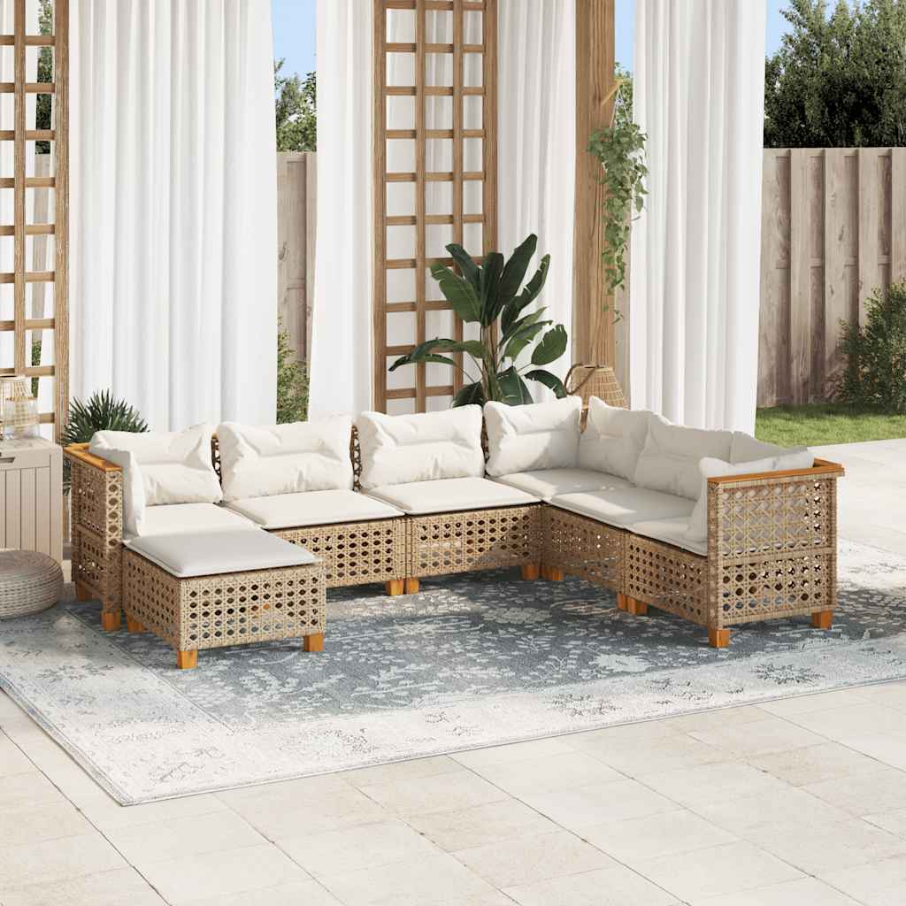 Set Divani da Giardino 7 pz con Cuscini Beige in Polyrattan | homemem39
