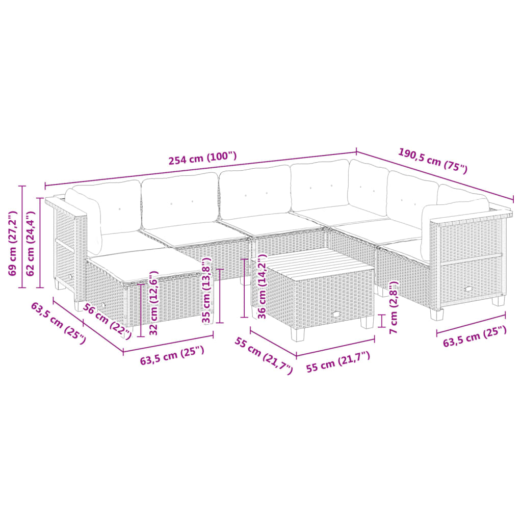 Set Divani da Giardino con Cuscini 8 pz Nero in Polyrattan | homemem39