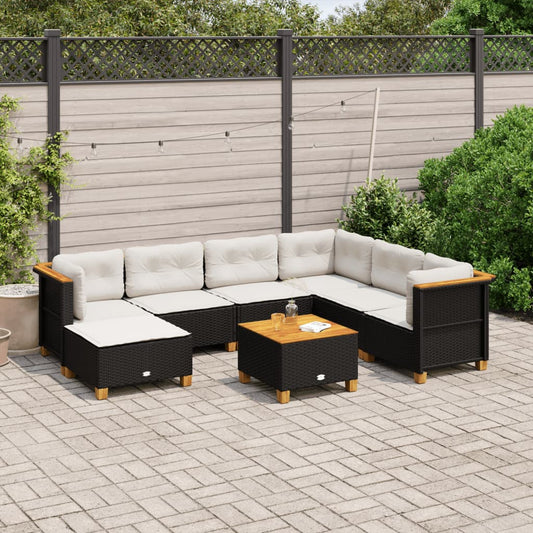 Set Divani da Giardino con Cuscini 8 pz Nero in Polyrattan - homemem39