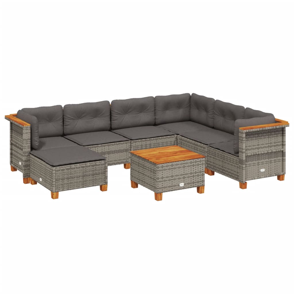 Set Divano da Giardino 8 pz con Cuscini Grigio in Polyrattan - homemem39