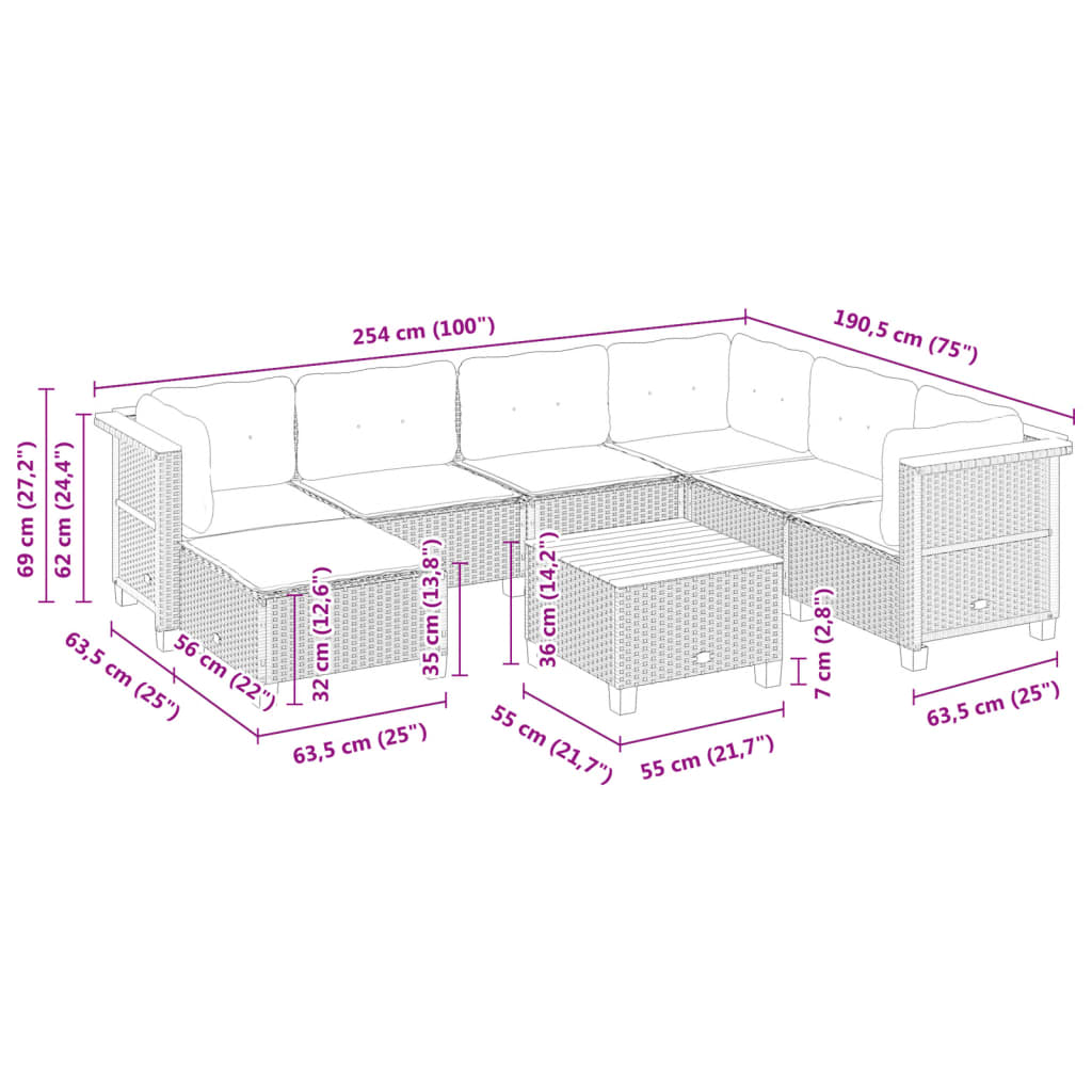 Set Divano da Giardino 8 pz con Cuscini Grigio in Polyrattan - homemem39