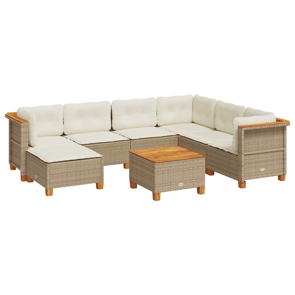 Set Divano da Giardino 8 pz con Cuscini Beige in Polyrattan - homemem39