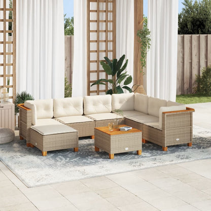 Set Divano da Giardino 8 pz con Cuscini Beige in Polyrattan - homemem39