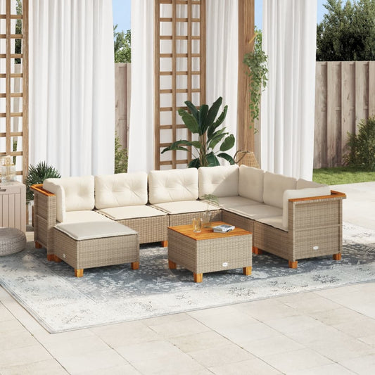 Set Divano da Giardino 8 pz con Cuscini Beige in Polyrattan - homemem39
