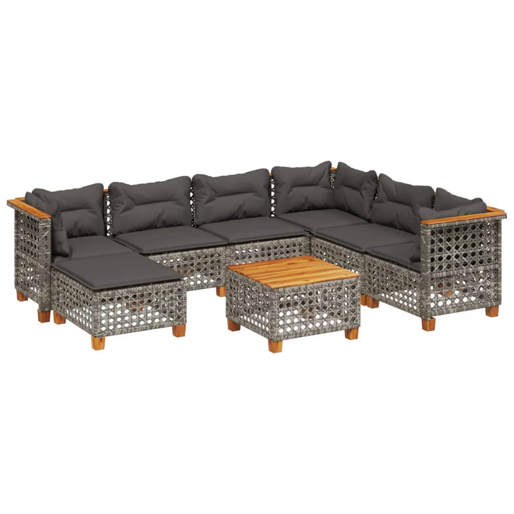 Set Divano da Giardino 8 pz con Cuscini Grigio in Polyrattan - homemem39