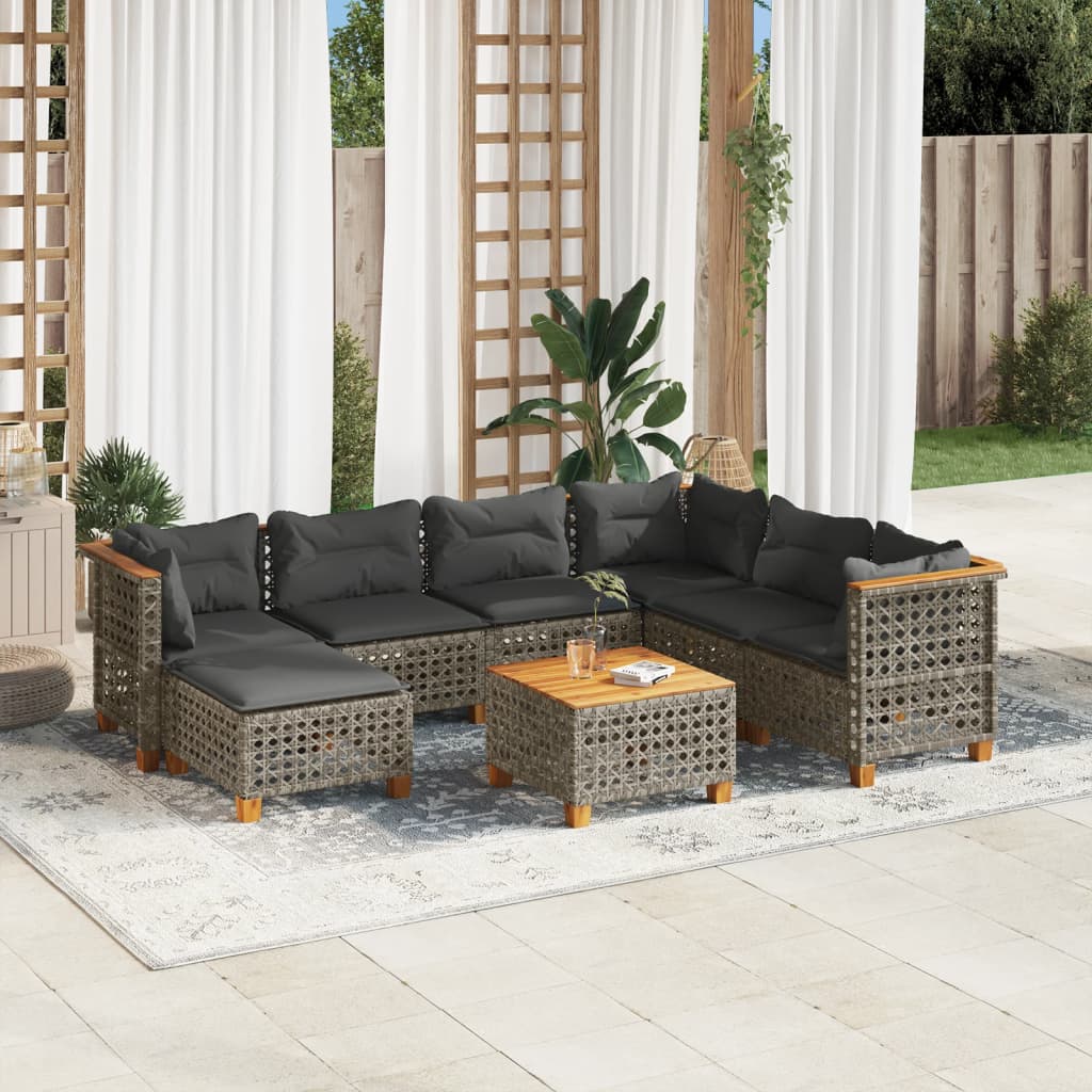 Set Divano da Giardino 8 pz con Cuscini Grigio in Polyrattan | homemem39